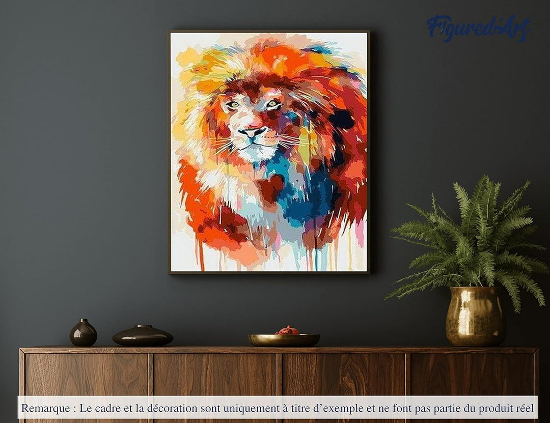Figured'Art Malen Nach Zahlen Erwachsene Bunter Löwe - Paint by Numbers Basteln DIY Bastelset 40x50c