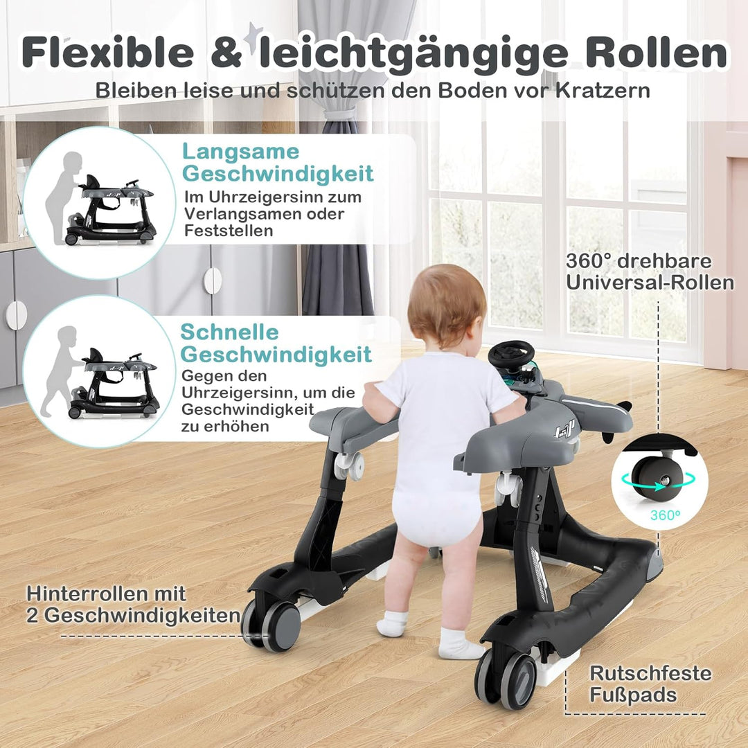 GOPLUS 6 in 1 Lauflernhilfe, Lauflernwagen mit einstellbarer Geschwindigkeit & 3 Höhen, Esstablett,