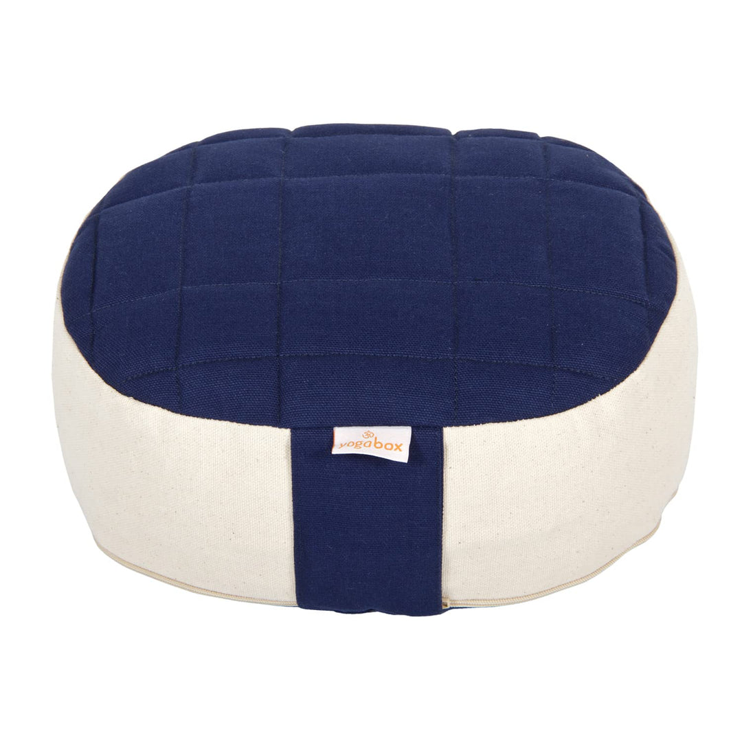 Yogabox Yogilino® Reise Meditationskissen Mini oval Premium dunkelblau / natur L 26 x B 21 x H 9 cm,