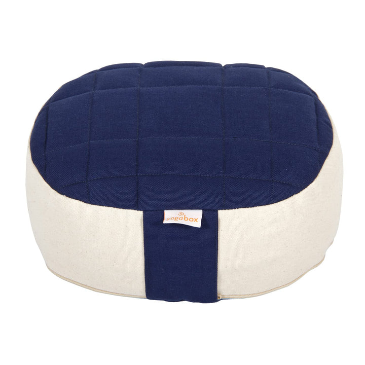 Yogabox Yogilino® Reise Meditationskissen Mini oval Premium dunkelblau / natur L 26 x B 21 x H 9 cm,