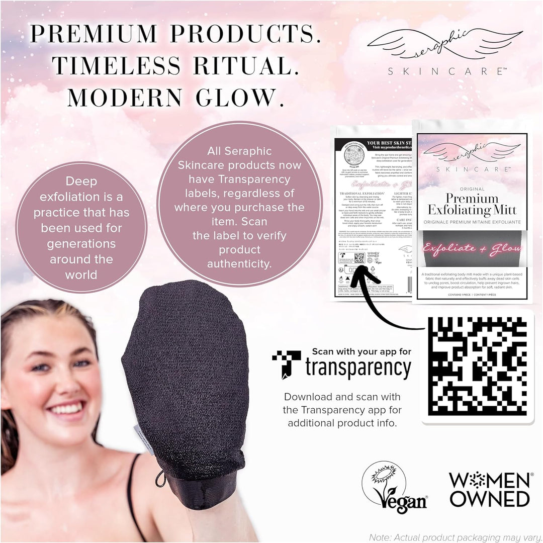 Seraphic Skincare (Original) Premium Exfoliating Mitt for Body (2 pc) – veganes Körperpeeling