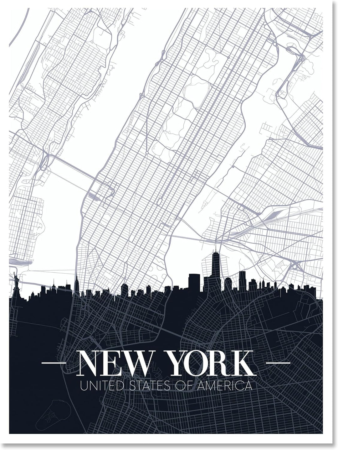 wandmotiv24 Leinwandbild Stadt Karte, Hochformat, New York City, USA, NYC, Amerika, Stadtplan M0448