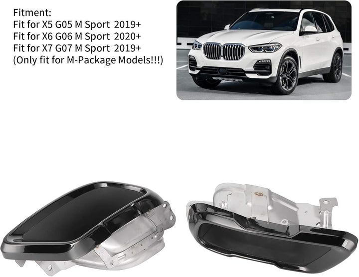 Qiilu Paar Chrom Schwarz Auspuffblenden Set Endrohrblende Fit für X5 G05 M Sport 2019+ O2d264