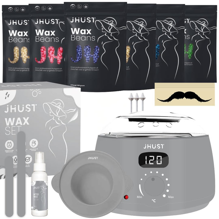 Wachswärmer-Set Grau mit 600 g Wachsperlen und umfangreichem Zubehör, inklusive After-Wax-Spray, Wac