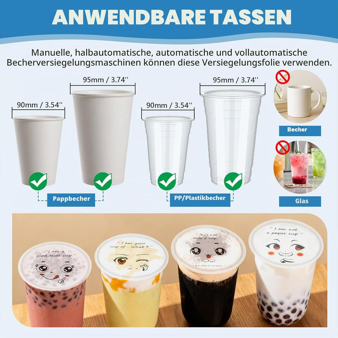 MXBAOHENG Tassenversiegelungsfolie 90-95MM für Plastikbecher/Pappbecher Sealing Film Bubble Tea Plas