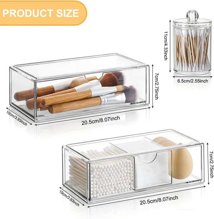 2er-Set Kosmetik Make Up Organizer, Wattepadspender, Wattestäbchen Behälter, Clear Schminktisch Orga