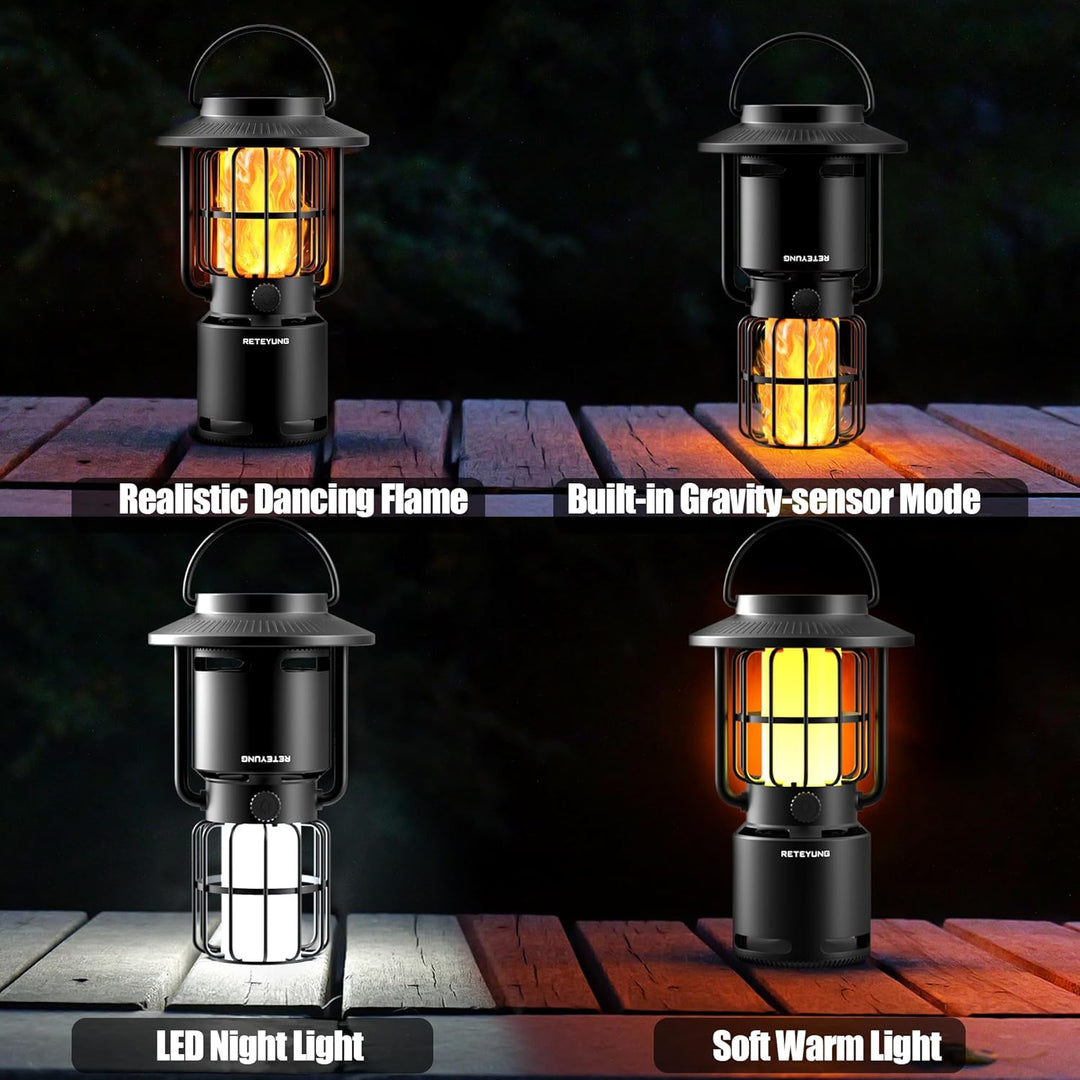 RETEYUNG Outdoor Bluetooth-Lautsprecher mit Flammenlicht,IP65 Wasserdichte Campinglampe,3 Beleuchtun