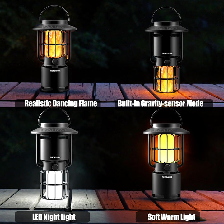 RETEYUNG Outdoor Bluetooth-Lautsprecher mit Flammenlicht,IP65 Wasserdichte Campinglampe,3 Beleuchtun