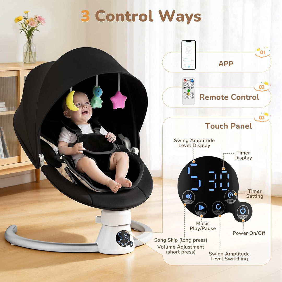 Elektrisch Babyschaukel, Elektrisch Babywippe Verstellbare Rückenlehne mit Abnehmbares Kissen, Steue