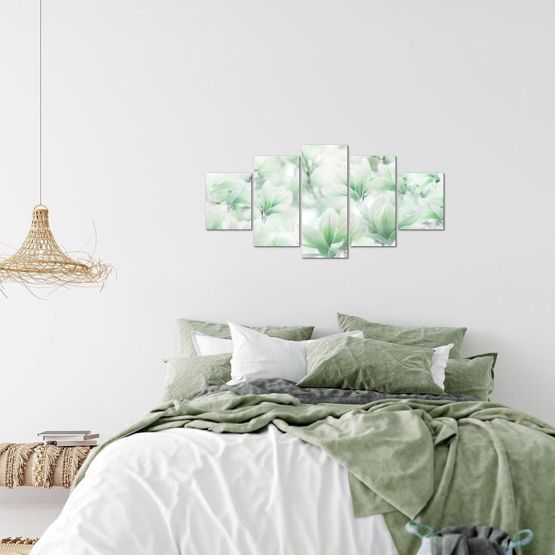 Runa Art Wandbilder Blumen Magnolien 5 Teilig Bild auf Vlies Leinwand Deko Wohnzimmer Blumenmotiv Gr