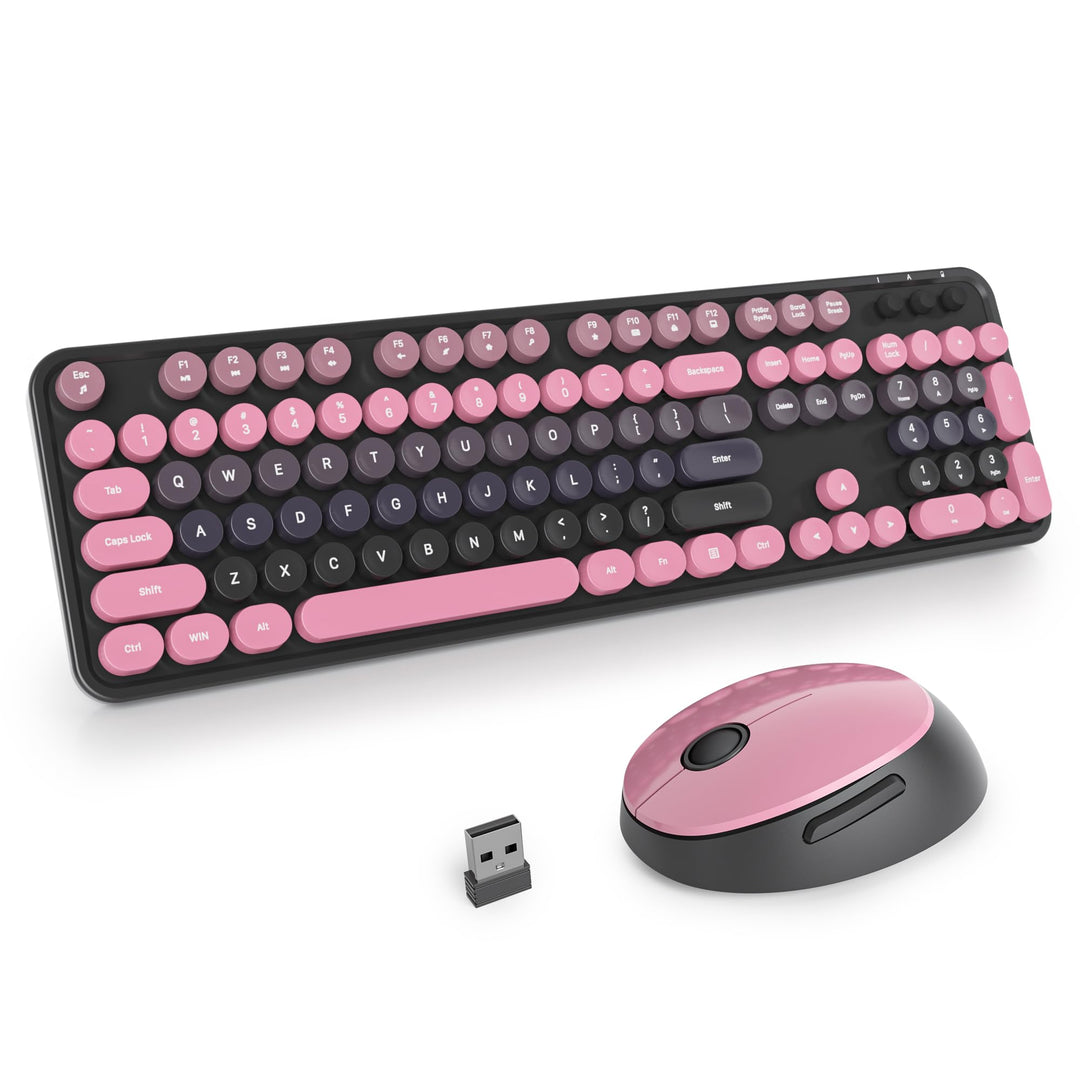SOLIDEE kabellose Tastatur- und Maus-Kombination,Retro-Schreibmaschinen-Tastatur,2.4GHz runde Tasten