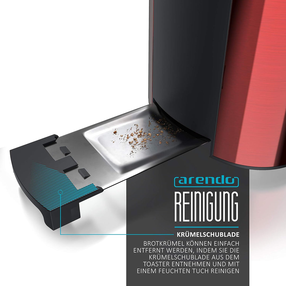 Arendo - Edelstahl Toaster Langschlitz 4 Scheiben - Defrost Funktion - wärmeisolierendes Gehäuse - m