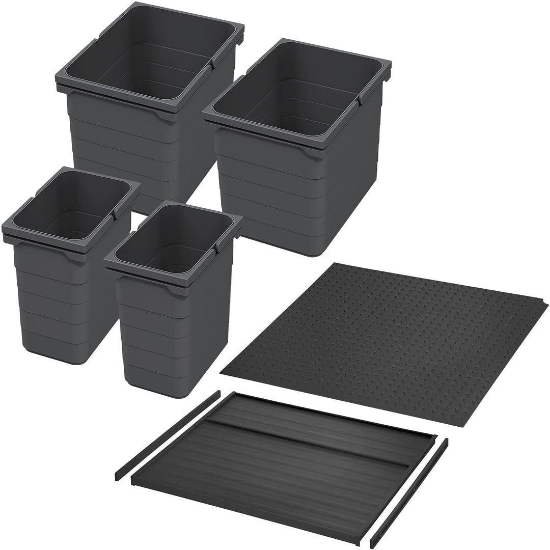 SOTECH Ninka Abfalltrennsystem eins2vier KB 600 mm, Seitenstärke 16 mm Höhe 250 mm 2x 7L, 2x 15L, 1x
