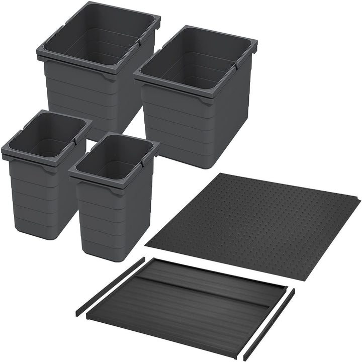 SOTECH Ninka Abfalltrennsystem eins2vier KB 600 mm, Seitenstärke 16 mm Höhe 250 mm 2x 7L, 2x 15L, 1x