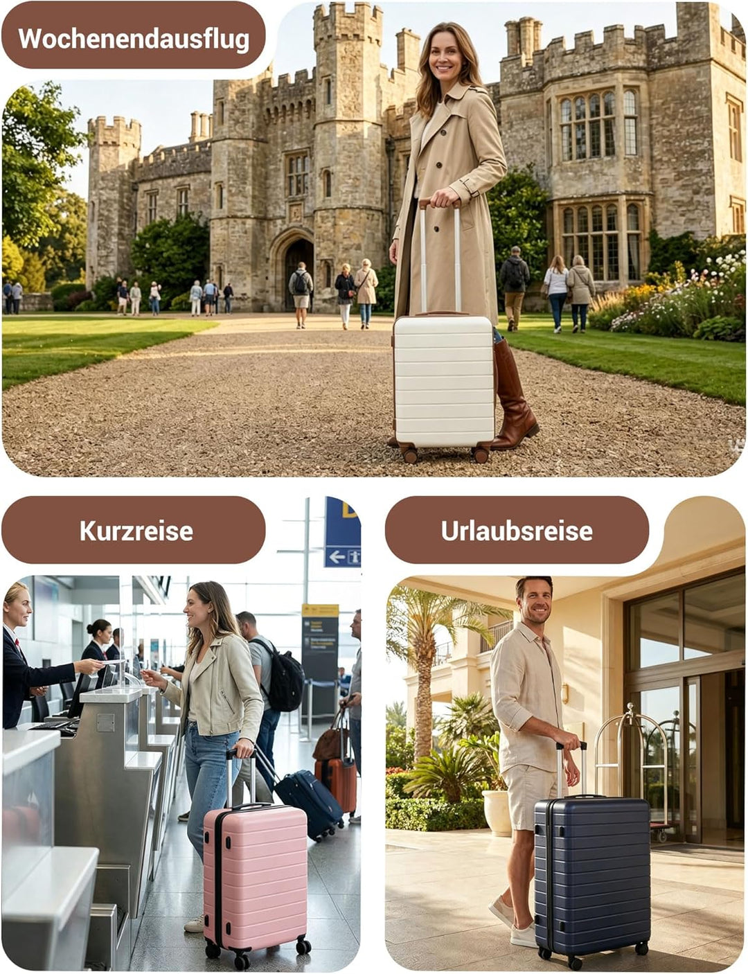 Handgepäck Koffer Gross, Leichter ABS+PC Reisekoffer für Flugzeug, Ryanair Trolley mit 4 Rollen, Har