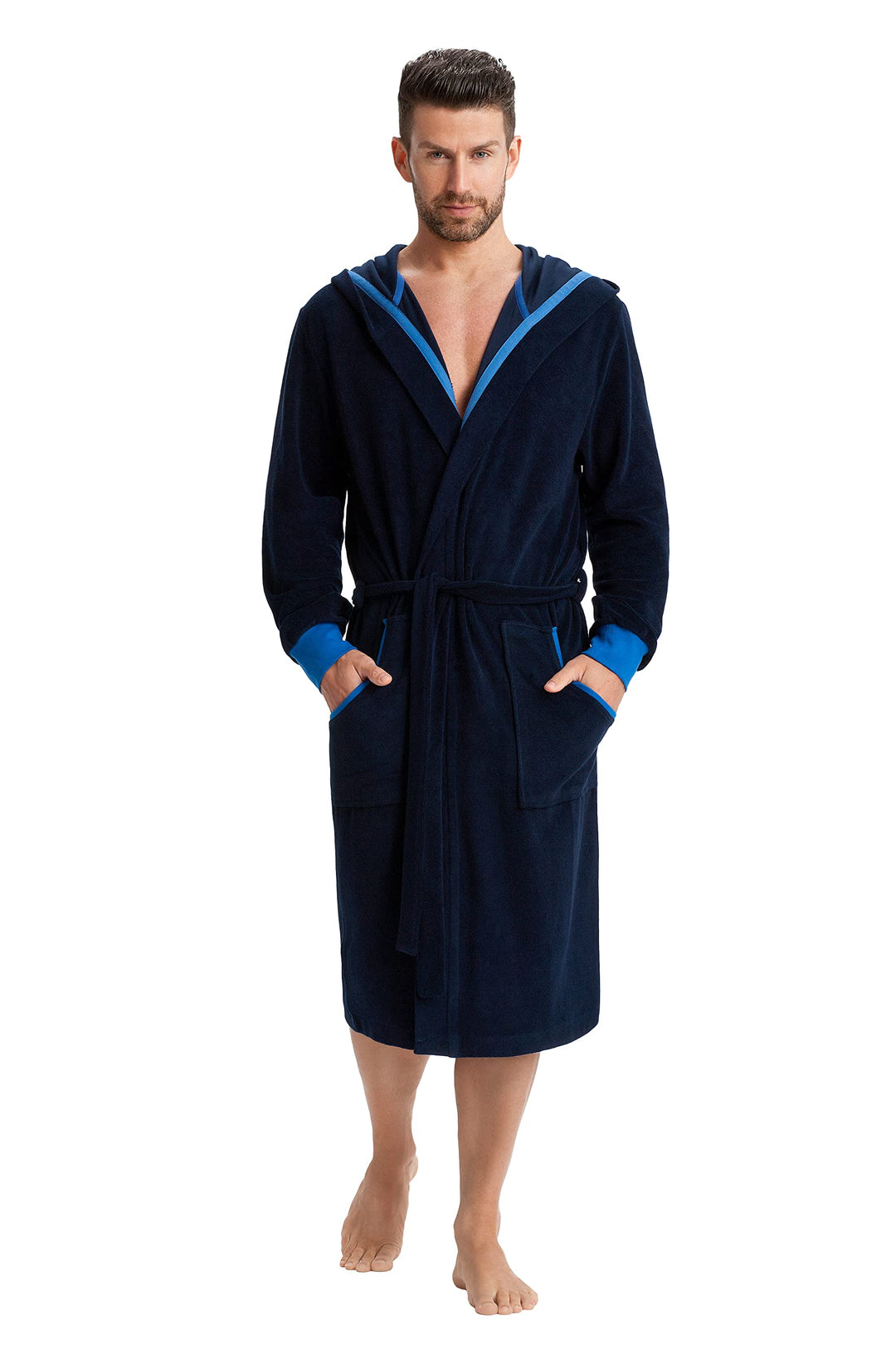 LEVERIE Herren eleganter Morgenmantel/sportlicher Bademantel (made in EU) Saunamantel L Bademantel d