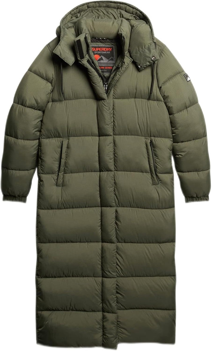 Superdry Damen Ripstop Longline Puffer Jacket Jacke, Mehrfarbig (Football Dark Moss Grid), 36