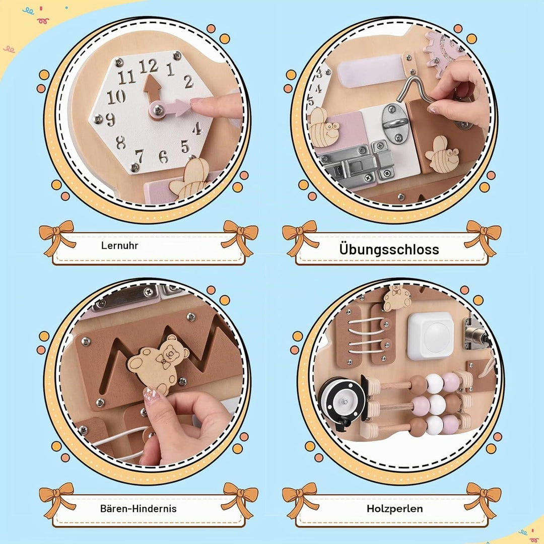 Montessori Busy Board, Motorikwand Sensorisches Spielbrett mit Schlüssel, Riegel, Uhr Erlernen, Hand