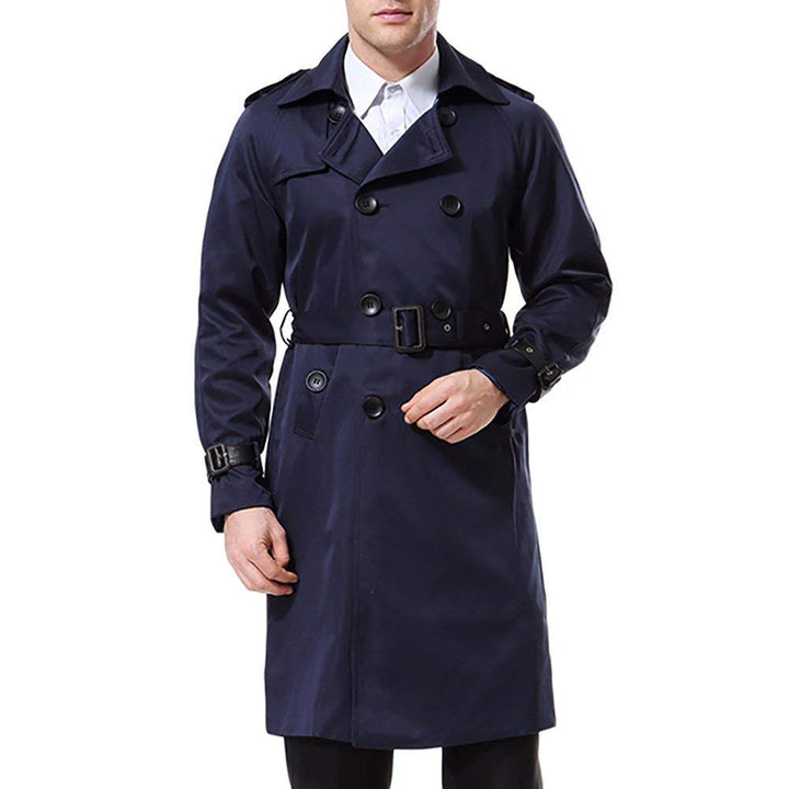 AOWOFS Herren Zweireihiger Trenchcoat mit Gürtel Revers Lang Mantel Business Jacke Frühling Übergang
