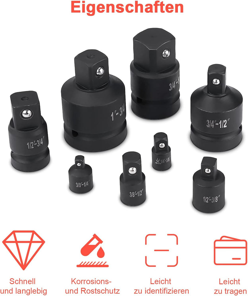 8tlg Kraft-Adapter Set, Impact Socket Set Steckschlüssel-Adapter-Set Schlagschrauber-Konverter-Reduz