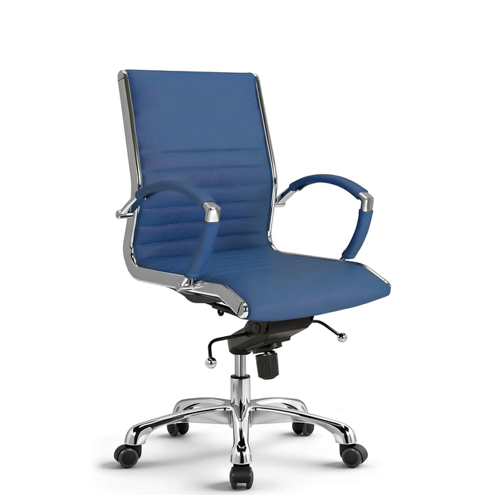 VERSEE Premium Echt-Leder Bürostuhl Montreal in Blau – Ergonomischer Schreibtischstuhl mit Sitzhöhe