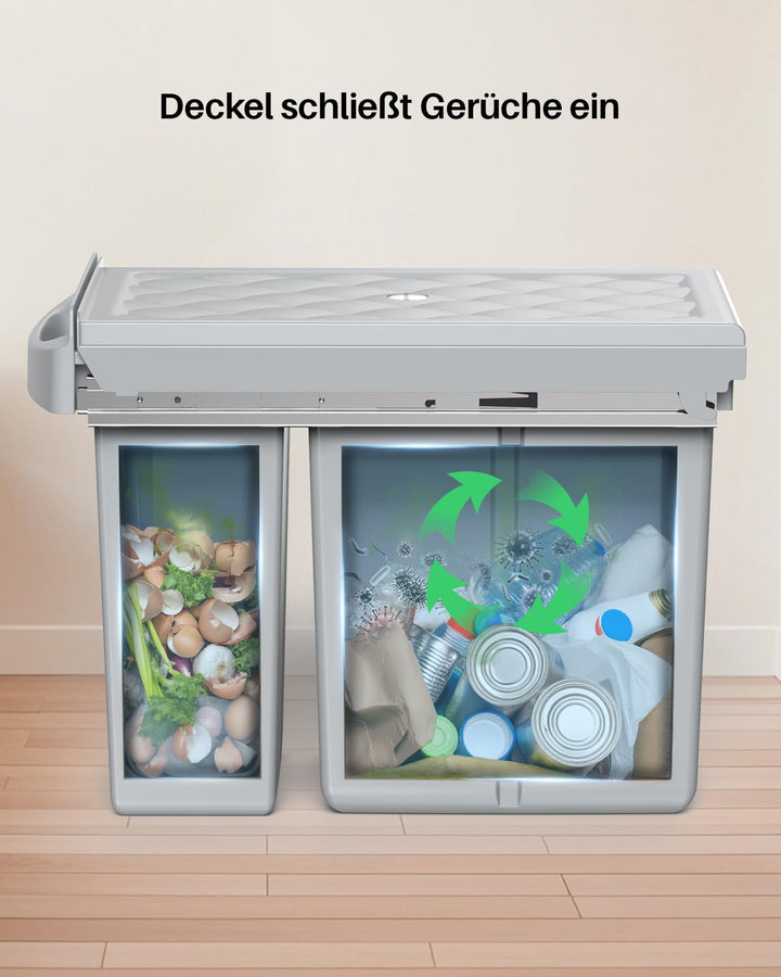 lovewind Abfallsammler Tandem 10L+20L, Mülltrennsystem Unterschrank mit kugelgelagerten Teleskopschi