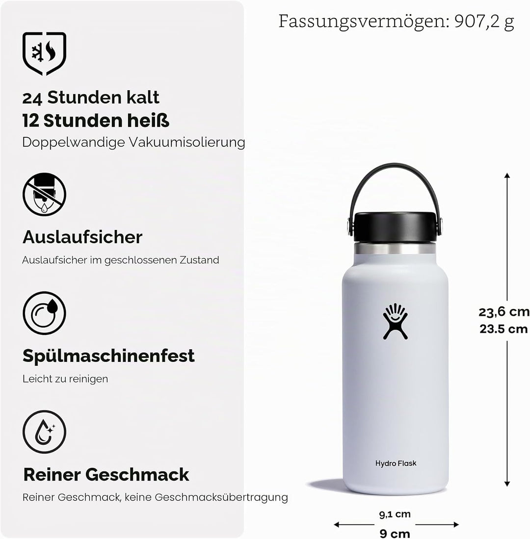 HYDRO FLASK - Trinkflasche 946ml (32oz) - Isolierte Wasserflasche aus Edelstahl - Sportflasche mit a