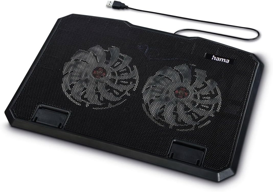 Hama Laptop-Kühler Black Metal, neigbar, leise, 2 Lüfter, 40 cm (15,6), Schw.