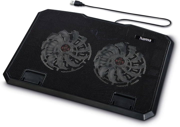 Hama Laptop-Kühler Black Metal, neigbar, leise, 2 Lüfter, 40 cm (15,6), Schw.