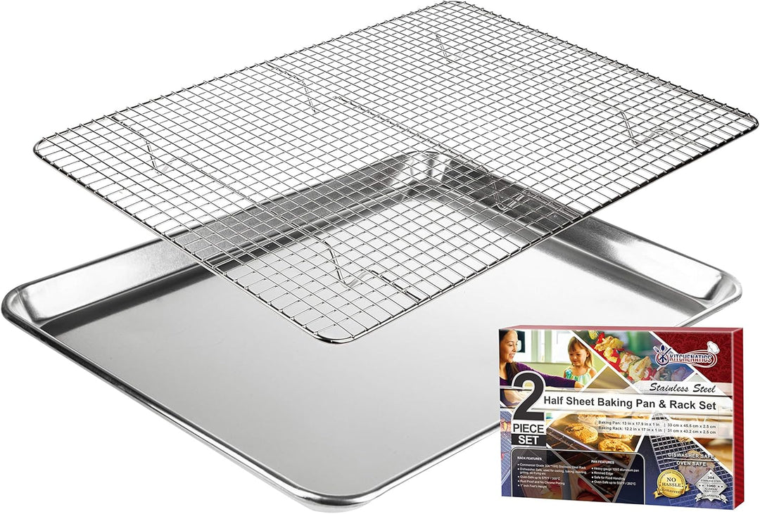 KITCHENATICS Robuste Halbblech-Backform mit Gestell-Set, Backblech für Ofen, Aluminiumblech mit Rand
