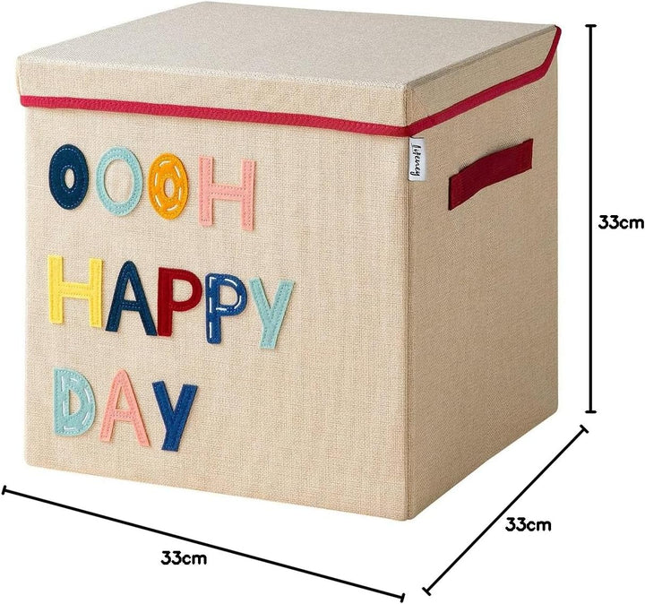 LIFENEY Aufbewahrungsbox mit Deckel und Happy Day I Spielzeugbox mit Motiv passend für Würfelregale