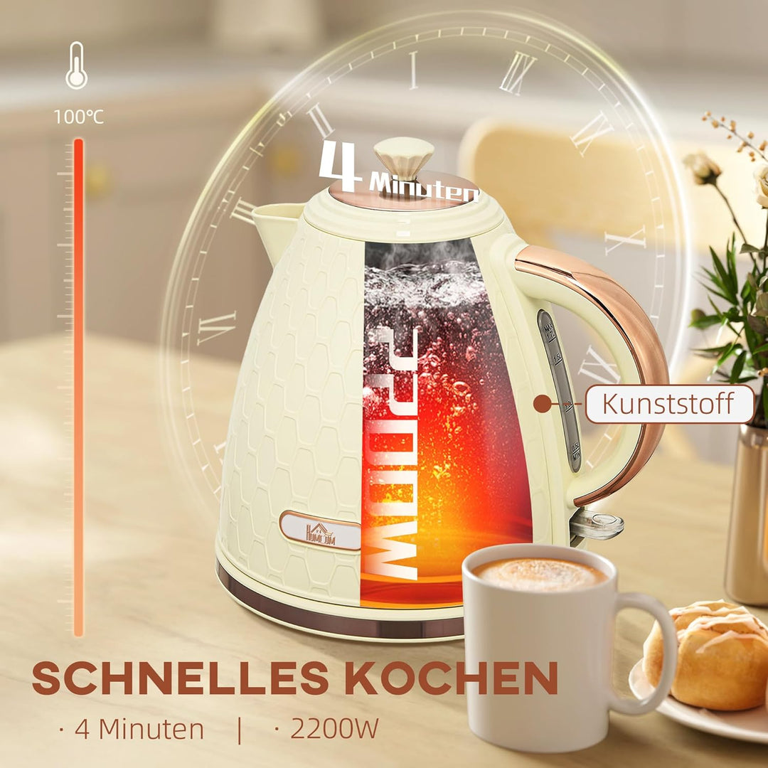 HOMCOM Wasserkocher 1,7 Liter 360° Basis Kalkfilter, Trockengehschutz Abschaltautomatik BPA-Frei 220