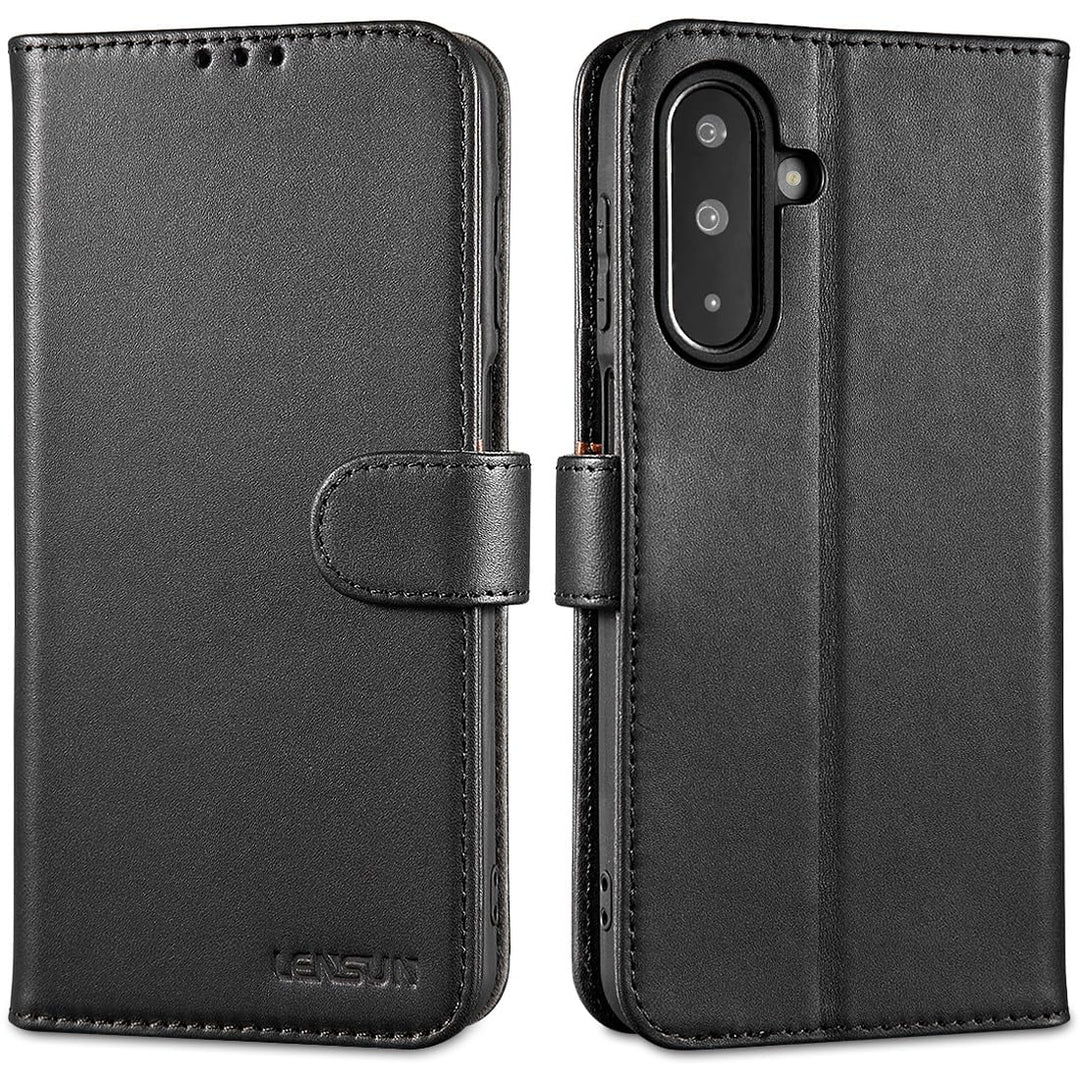 LENSUN Echtleder Hülle für Samsung Galaxy A17, Handyhülle [Echtes Leder][Magnetverschluss][RFID Wall
