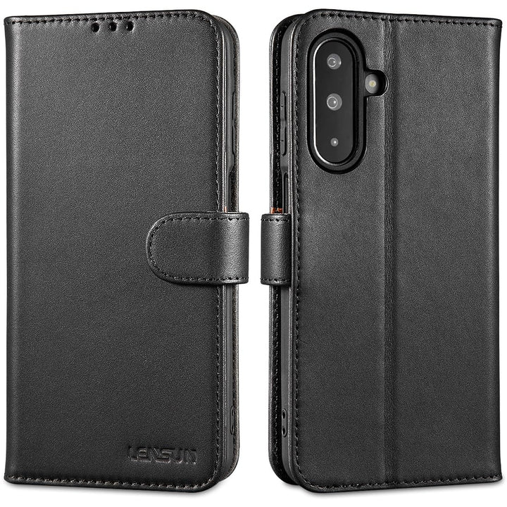 LENSUN Echtleder Hülle für Samsung Galaxy A17, Handyhülle [Echtes Leder][Magnetverschluss][RFID Wall