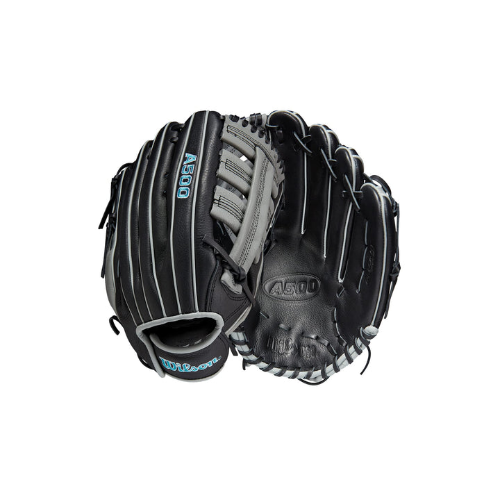 WILSON 2023 A500 Jugend-Baseballhandschuh Schwanrz/Grau/Blau 12.5" Linke Hand Wurf, Schwanrz/Grau/Bl