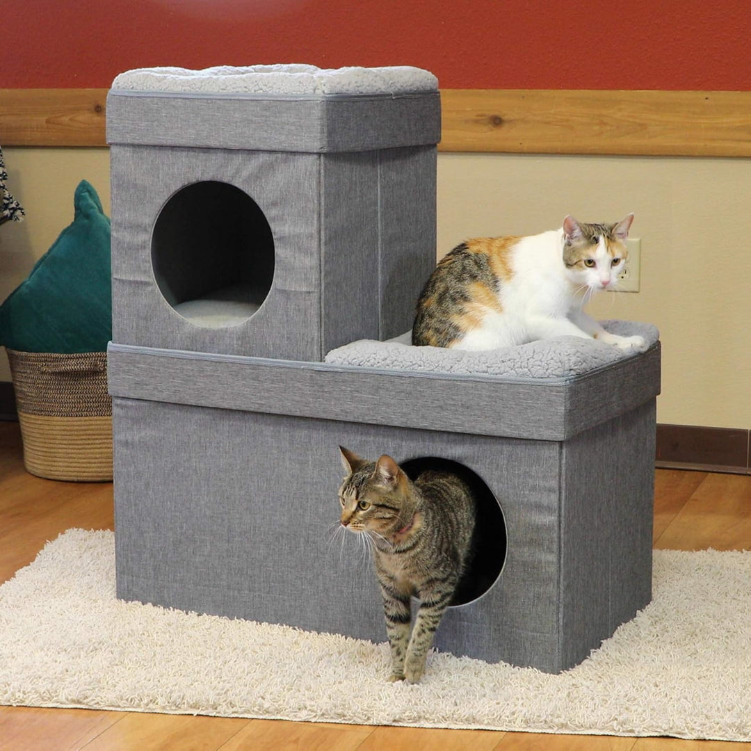 Kitty City Large Stackable Cat Condo, Cat Cube, Cat House, Pop Up Bed, Cat Ottoman Double Story, Dou