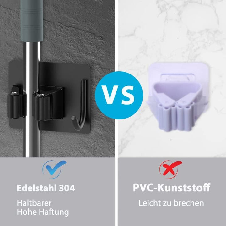 HOMEASY Besenhalterung Wand Selbstklebend 4 Stück Besenhalter Einzeln Gerätehalter mit Haken Ohne Bo