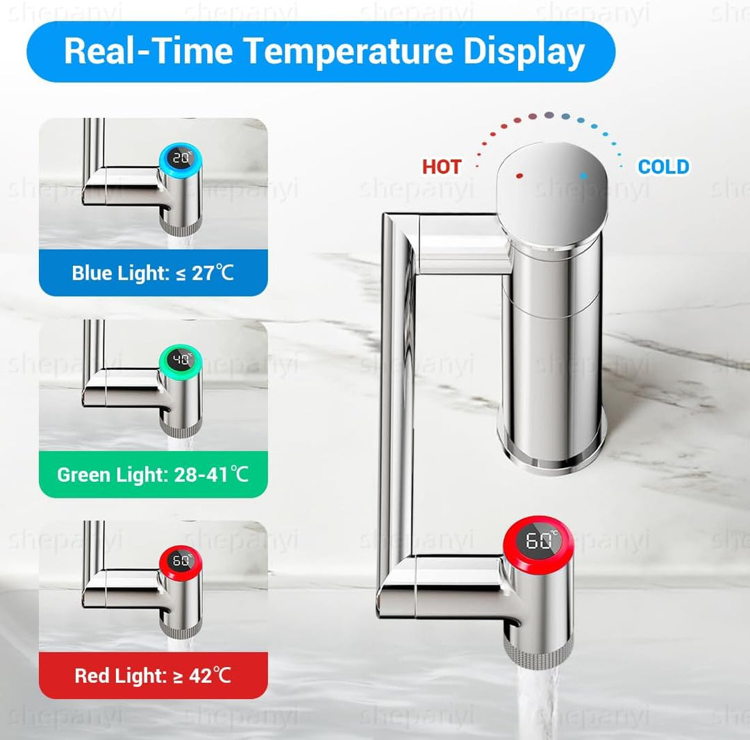 Wasserhahn Bad mit Temperaturanzeige(Batterielos), 1080° Drehbare Waschtischarmatur, Höhenverstellba