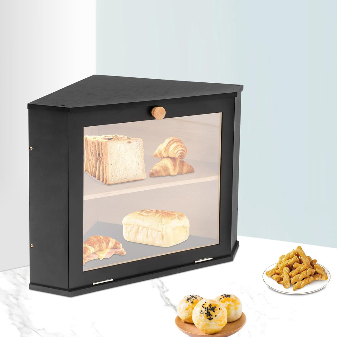Doppelschichtige Brotkasten Dreieckiges Design für die Küchenarbeitsplatte, Bambus Brotbox mit magne