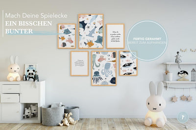 Papierschmiede® Bilder Kinderzimmer Kids Mood Poster Set Einfach Schwimmen, Gerahmte Bilder fürs Kin