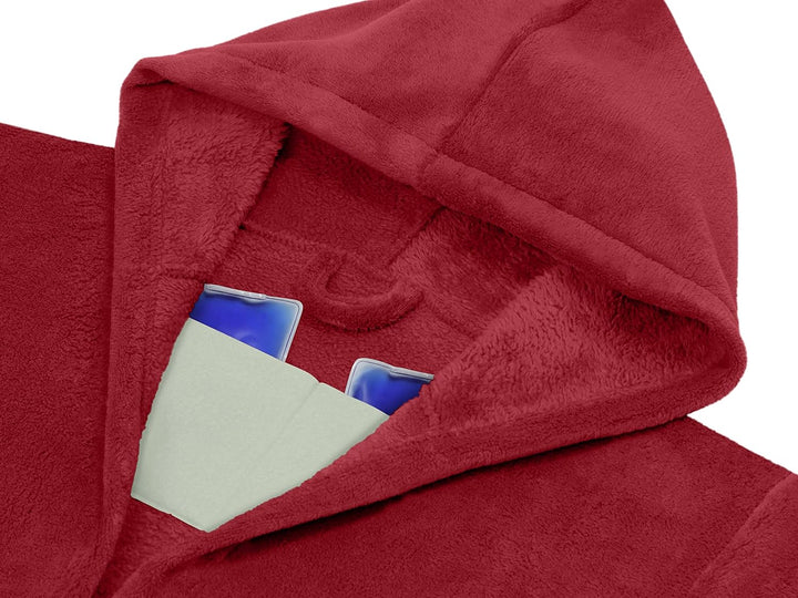 Emily´s Check Kuschelfleece Therapie Bademantel mit Kapuze und Innentaschen 1582.2293, S burgund