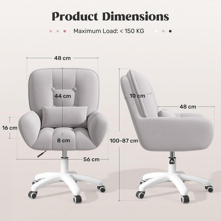 Homeoffice & Schminkstuhl 2-in-1 Ergonomischer Samt Drehstuhl 360° mit Kopfkissen, Höhenverstellbar