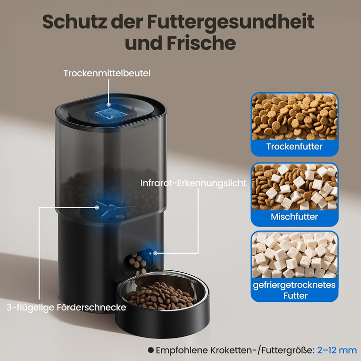 3L Automatischer Katzenfutterspender 2,5L Katzenbrunnen-Set, geräuscharmes App-gesteuertes Fernfütte