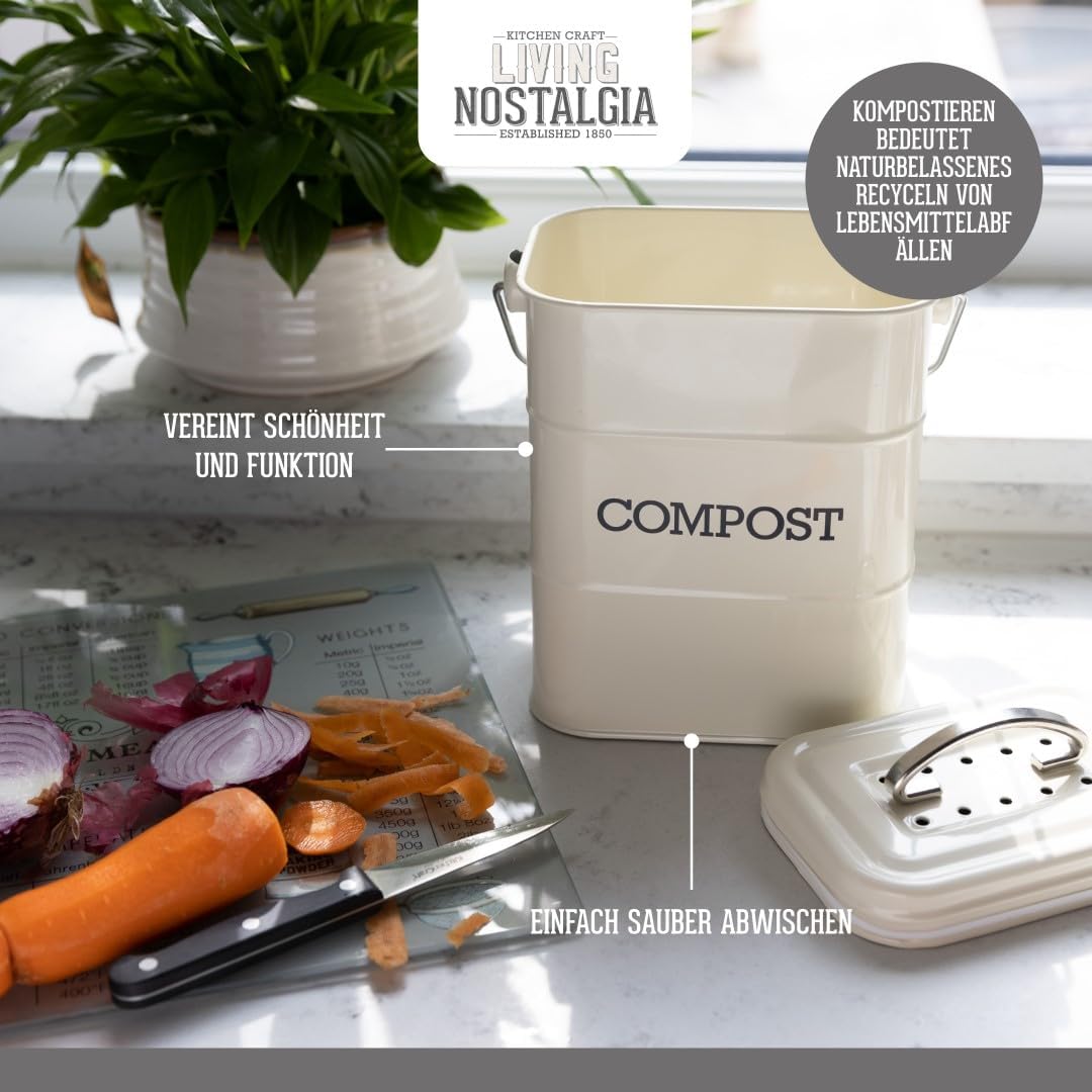 KitchenCraft Living Nostalgia Küchenkompostbehälter, Metall, 16,5 x 12 x 24 cm, Antik Creme Creme Si