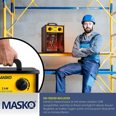 Masko® Elektroheizer Heizlüfter Bauheizer 2 KW mit integriertem Thermostat elektrisch Heizgerät 2000