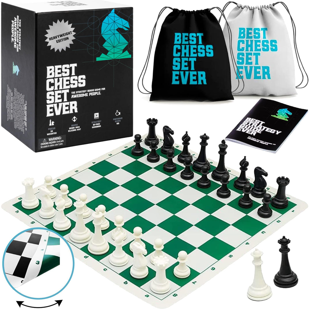 Best Chess Set Ever 3X – Turnierschachset mit 20" Silikonbrett (Patentiert, Beidseitig & Aufrollbar)
