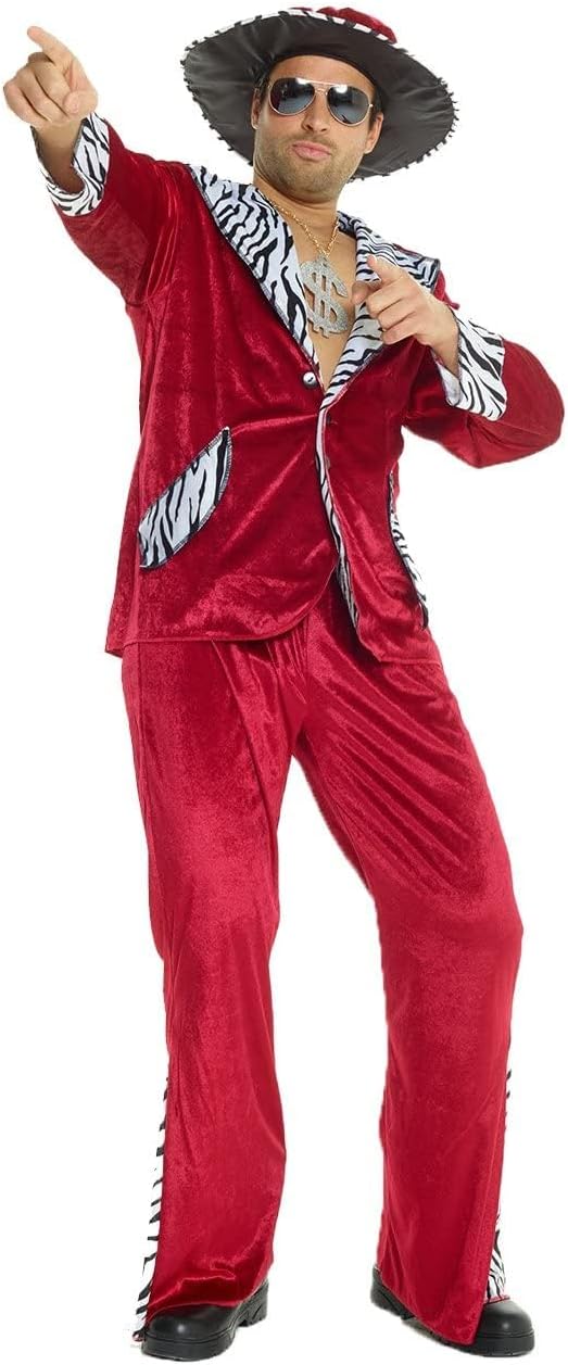 Morph Rotes Pimp Kostüm für Herren, 70er Jahre Outfit, Perfekt für Vegas und Halloween, M