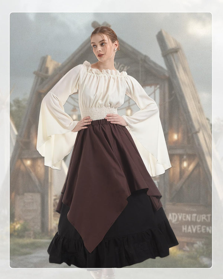 Renaissance Kleid Damen Mittelalter Kleidung Kostüme Fasching Set, S