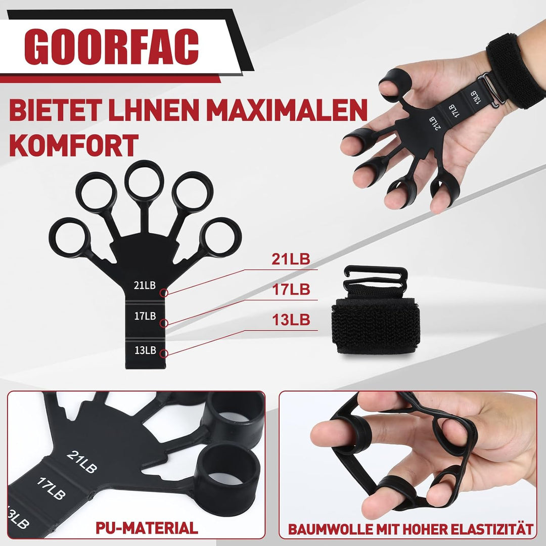 GOORFACHandtrainer Fingertrainer (6-teilig) Griffkraft Trainer Krafttraining Griffstärker Verstellba