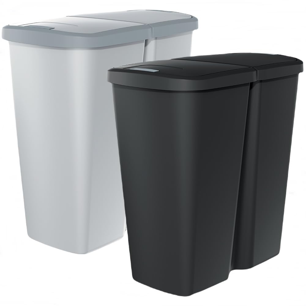 Duo Mülleimer Müllbehälter Abfalleimer Biomülleimer Doppeleimer 2 Kammer Müllsammler Mülltrenner 50L
